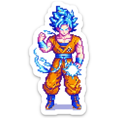 Goku from Dragon Ball Z, pixel art style, charging a Kamehameha, blue energy effect sticker