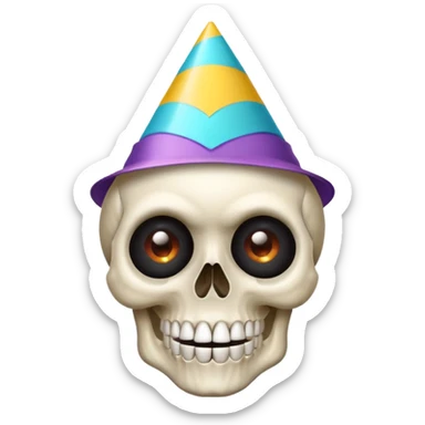 Skull emoji with eyeballs and a party hat sticker