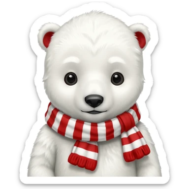 baby polar bear with red stripes scarf  sticker