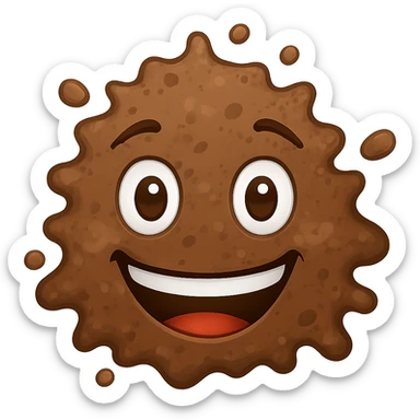 Create a mud smile emoji in the style of iPhone (Apple) emojis, cartoonish, brown mud with a wide grin and different mud texture. No background. sticker