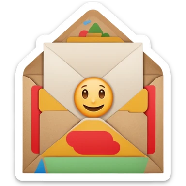 blank greeting card open with brown envelope next to it sticker