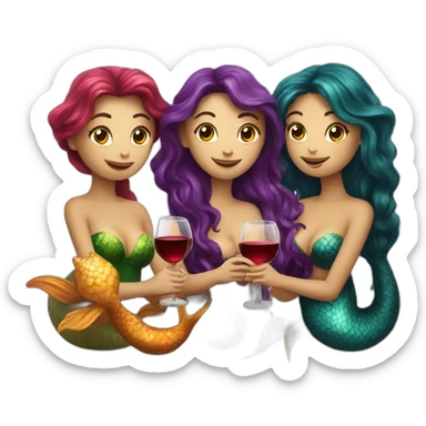 Three mermaids drinking wine sticker