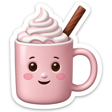 Light Pink mug of hot chocolate with marshmallows  sticker