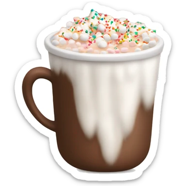 Mug of steamy hot coco with marshmallows and sprinkles sticker