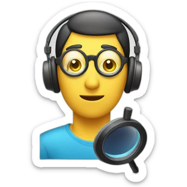  man with headphones observing with a magnifying glass sticker