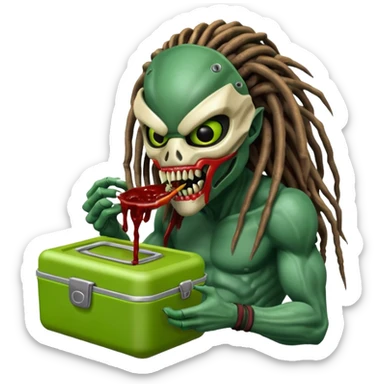 The predator with mask eating from a lunchbox sticker