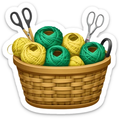 A tidy basket with neatly arranged green and yellow skeins and scissors. sticker