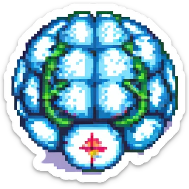 pixel art brain, simple and blocky sticker