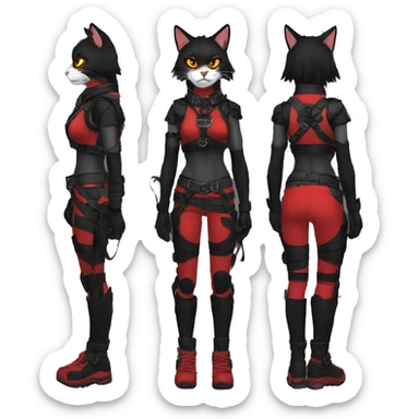 Anthro Edgy fursona cool anthro black red cat warrior harness collar techwear sticker