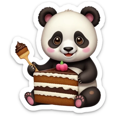 Cute cartoon panda eating cake sticker