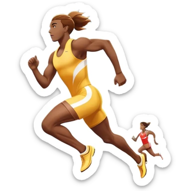 An icon featuring a vibrant stadium with cheering fans, bright lights, and a clear sky. an athlete sprinting on a track, with powerful strides and determination. The athlete's motion is dynamic, emphasizing speed and competition. sticker