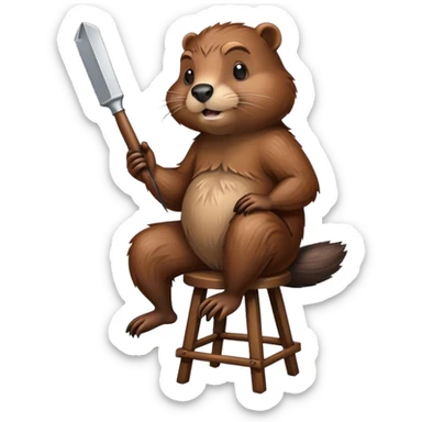 Beaver sitting on bar stool holding a razor sticker