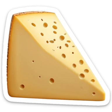 cantal cheese wedge, thick slice, firm pale yellow inside, rough beige-brown rind, dense slightly crumbly texture, cleanly cut, subtle aging marks, soft lighting, subtle shadows, emoji scale sticker