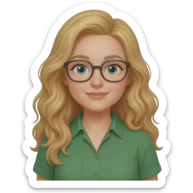 green shirt loce woman with long curly blonde hair an glasses sticker