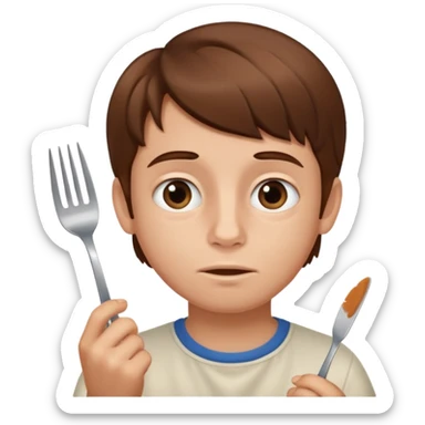 Brown hair boy allergic to soy, swollen face, fork in the hand  sticker