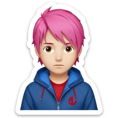 yuiji itadori jjk avec cheveux rose veste bleu capuche rouge sticker