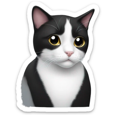 Black and white tuxedo cat with no white on the face sticker