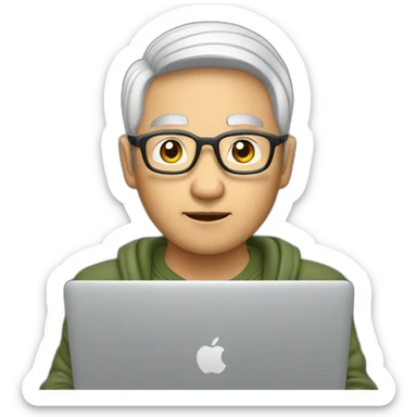 Aged 49 Asian Guy coding on the macbook sticker