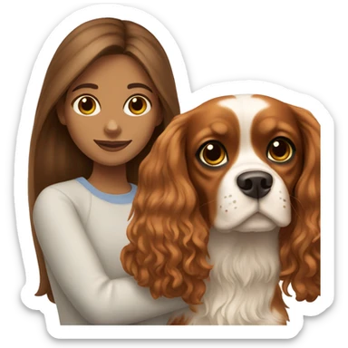 girl with brown hair holding cavalier king charles spaniel sticker