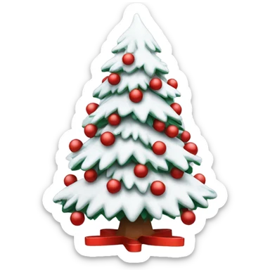 Snowy Christmas tree with red and white decorations on it sticker