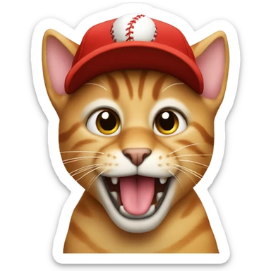 cat with buck teeth and a red baseball cap sticker