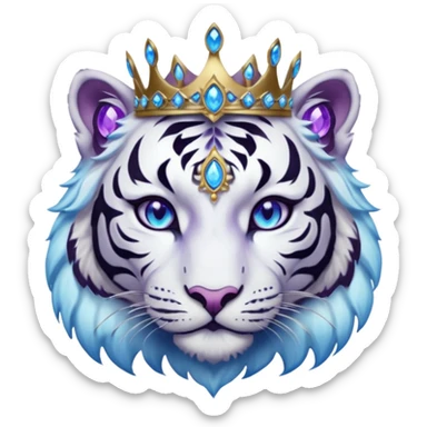 ESO Female white/black tiger khajiit leader of the umbral rose, glowing blue eyes, glowing blue 'third eye' gem; silver crown/tiara with purple gems sticker