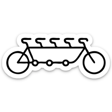 minimalistic icon of a 5-seater bike showing five seats and wheels, simple lines and shapes sticker