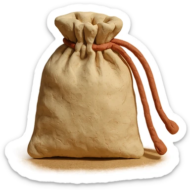 claymation style illustration of a reusable cotton pouch with drawstring closure sticker