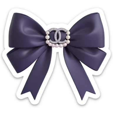 elegant bow with pearls and silver Chanel logo, glossy, black and white sticker