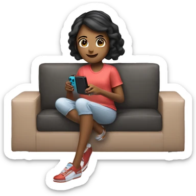 A girl is sitting and playing a Nintendo Switch sticker