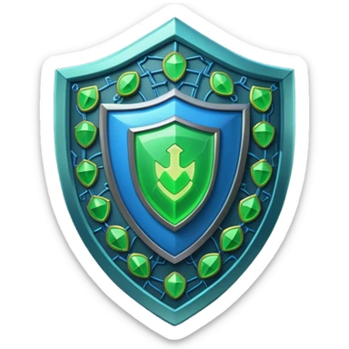 generate full blue cyber shield with different  green hack symbols  sticker