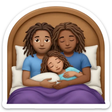 couple sleeping the male is brown skin with dreads and the female is hispanic with fair skin with long wavy brunette hair sticker