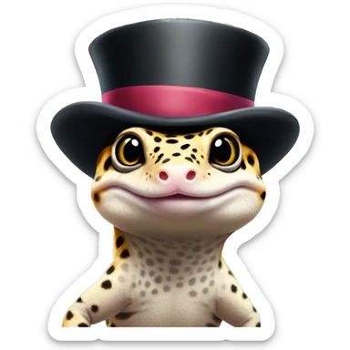 Leopard gecko wearing a top hat sticker