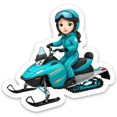 Can you create an emoji of a brunette girl on a teal polaris khaos 850 155 snowmobile action shot, no seat on the back sticker