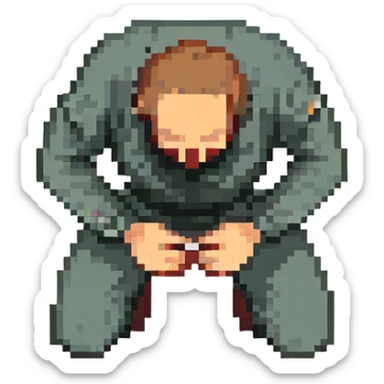 side view of a man kneeling and bowing, gesture of submission sticker