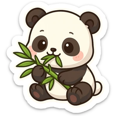 cute panda eating bamboo, chibi sticker style sticker