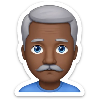 "- Nam
- 40 tuổi
- Da đen
- Tóc bạc
- Mắt xanh nước biển, có ria
- Mặt buồn
" sticker