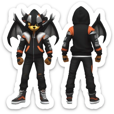 Cool Anthro Black Noivern-Houndoom-Litten-Pokémon with edgy stripes hoodie spiked collar punk Full Body sticker