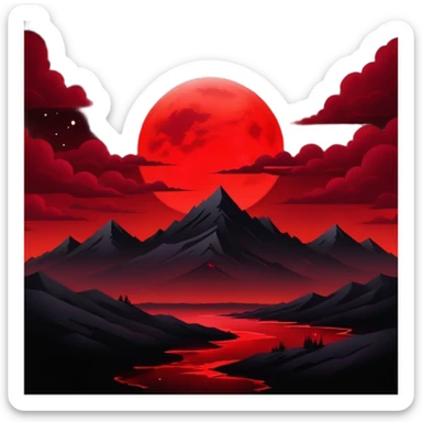 Edgy Black night sky crimson-blood-red glowing  Aesthetic scene scenery full picture  sticker