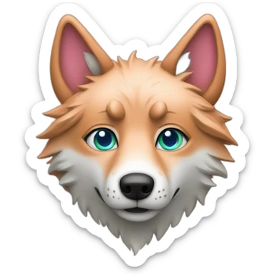 a green wolf with blue eyes, orange nose and pink ears sticker