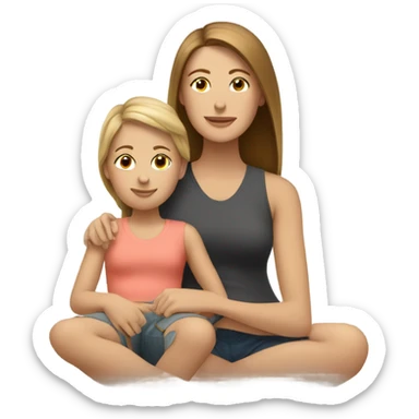 White mom with brown daughter relaxing  sticker