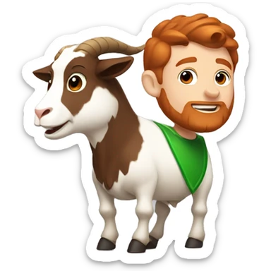 Irish superman with redish brownish hair and redish brownish beard flying next to a happy goat. sticker