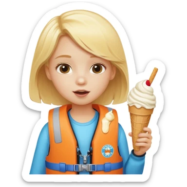 girl blonde kid wearing lifejacket, eating ice cream sticker