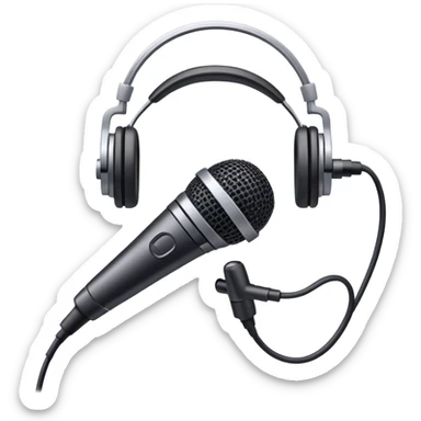 Create an emoji for podcasting. Show a microphone with headphones, symbolizing the recording of a podcast. Use modern, professional colors. Do not include any emojis or smiley faces. Make the background transparent. sticker