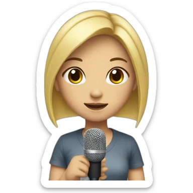 Asian girl with blonde hair and microphone sticker