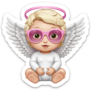 a baby animal with white angel wings and pink sunglasses on sticker