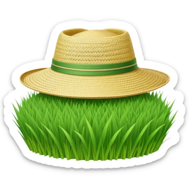 Cinematic Realistic image of a traditional rice farmer's hat, crafted from woven natural fibers with delicate texture details, set against a lush backdrop of vibrant green rice paddies under gentle, early morning light that evokes rural tradition. sticker