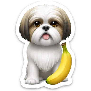 shih-tzu with a banana in hand sticker