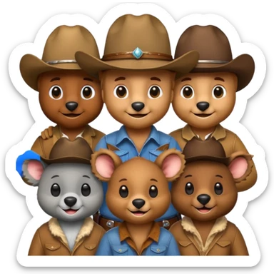 Kangaroo, Koala, Bear all wearing cowboy hats sticker