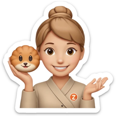 smiling bun who holds a Zapier logo sticker